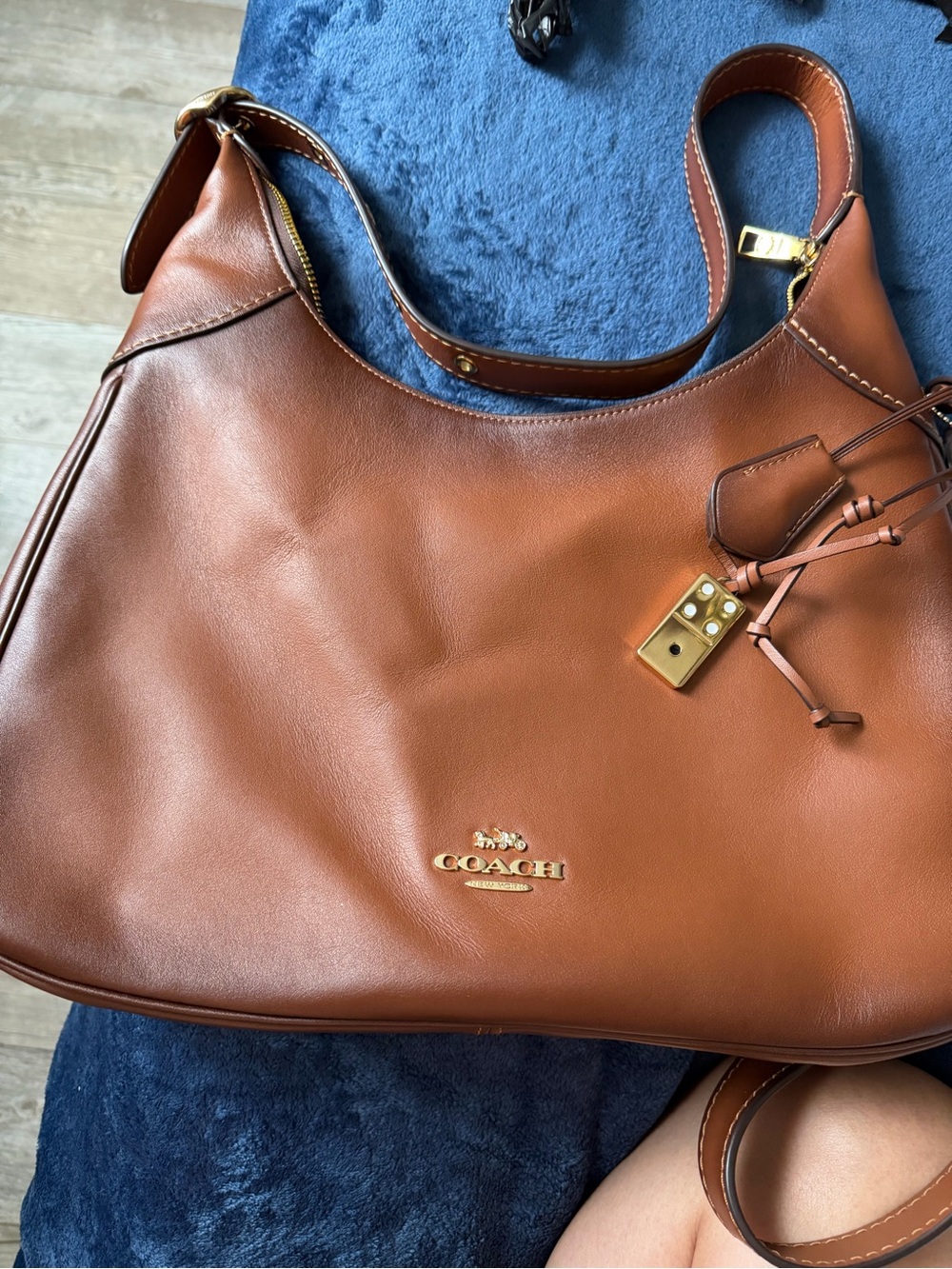 Coach Tan Brown Leather Shoulder Bag with Gold Hardware